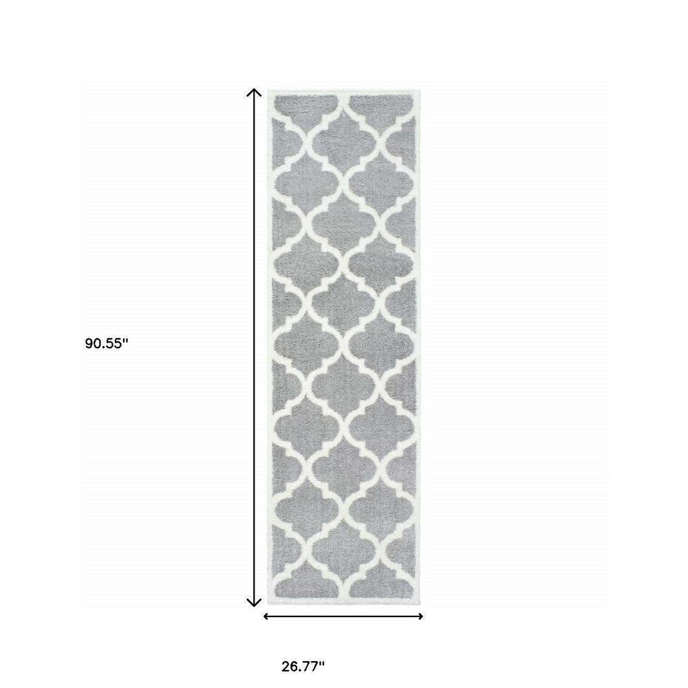 2' X 8' Grey And Ivory Geometric Shag Power Loom Stain Resistant Runner Rug - Homeroots - Flyclothing LLC