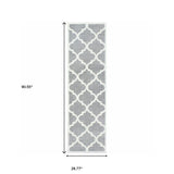 2' X 8' Grey And Ivory Geometric Shag Power Loom Stain Resistant Runner Rug