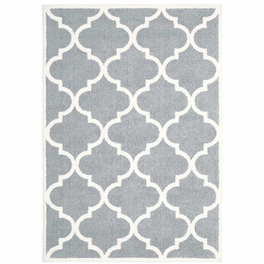 2' X 3' Grey And Ivory Geometric Shag Power Loom Stain Resistant Area Rug - Homeroots - Flyclothing LLC