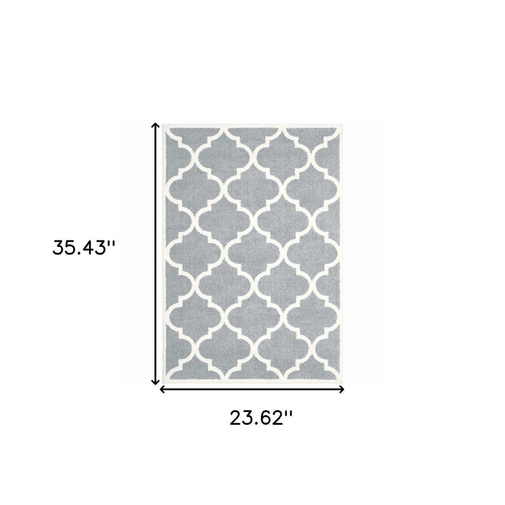 2' X 3' Grey And Ivory Geometric Shag Power Loom Stain Resistant Area Rug - Homeroots - Flyclothing LLC