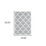 2' X 3' Grey And Ivory Geometric Shag Power Loom Stain Resistant Area Rug