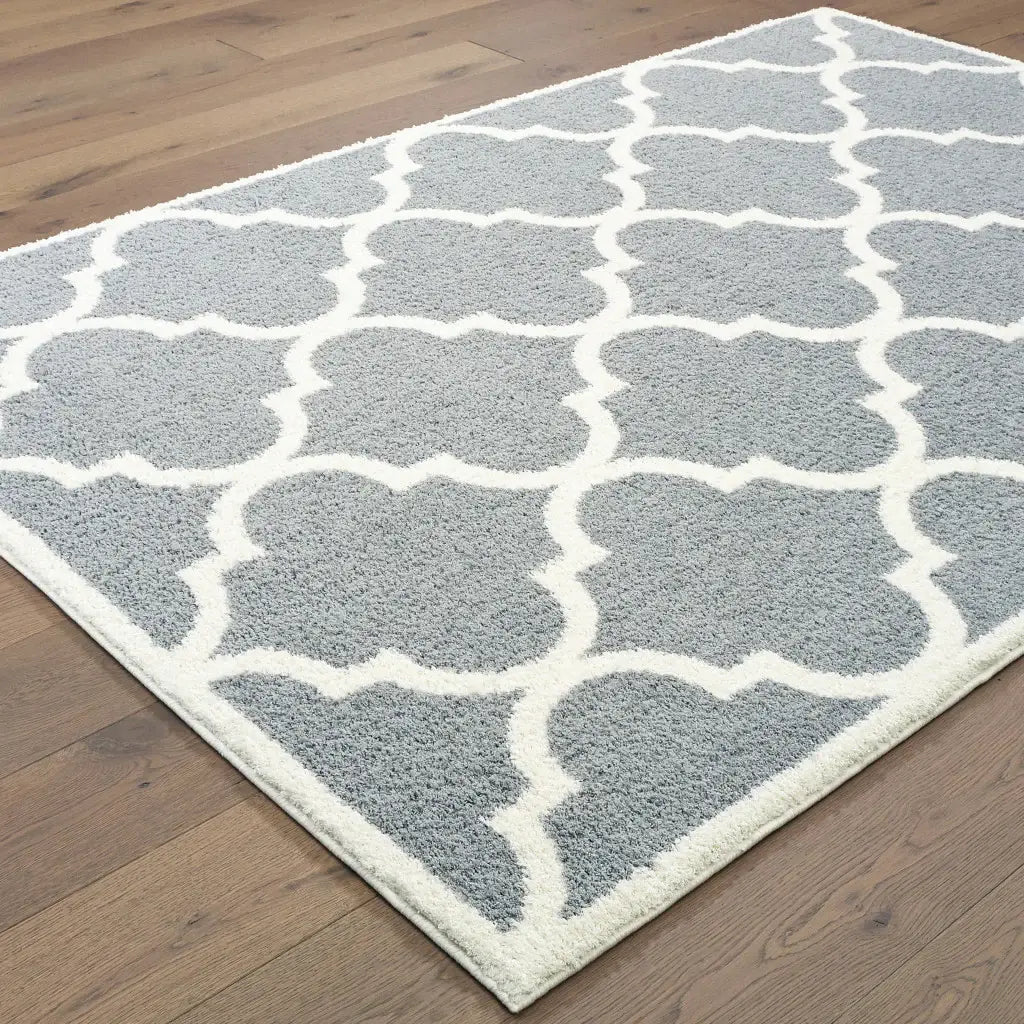 5' X 8' Grey And Ivory Geometric Shag Power Loom Stain Resistant Area Rug - Homeroots - Flyclothing LLC