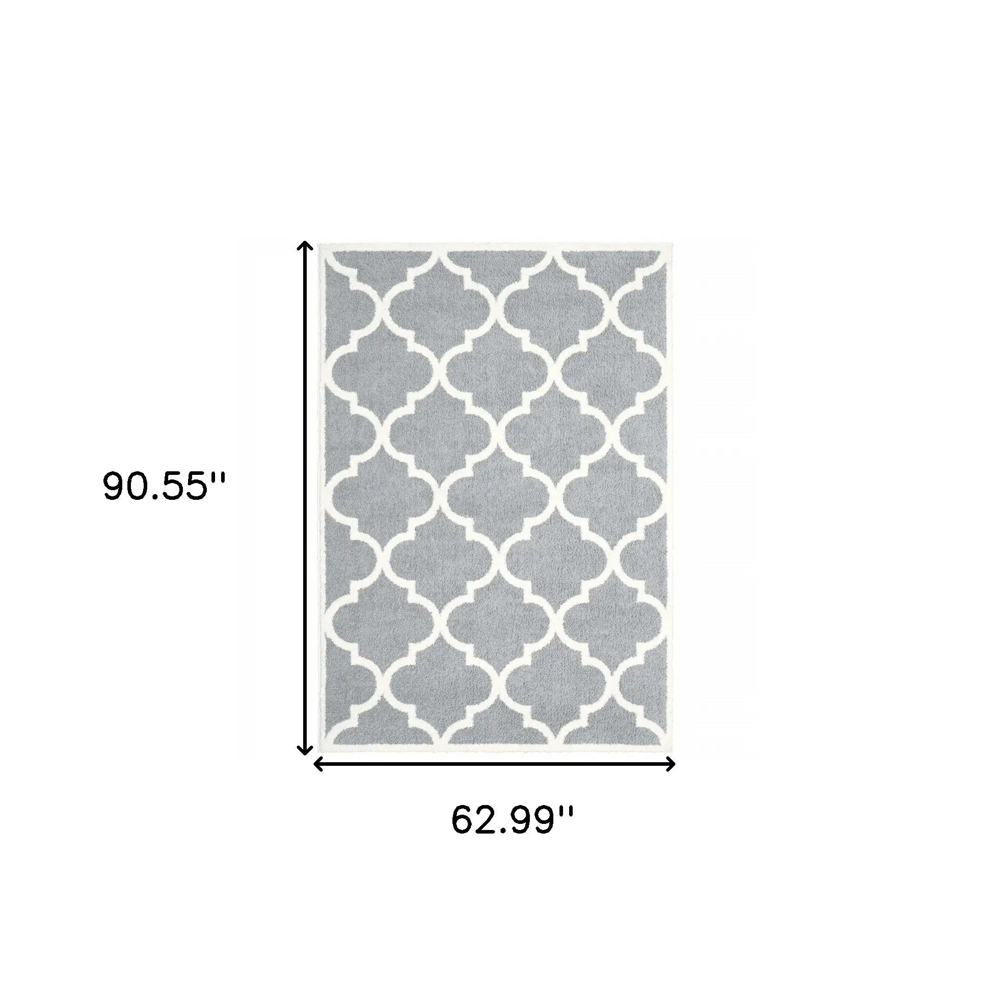 5' X 8' Grey And Ivory Geometric Shag Power Loom Stain Resistant Area Rug - Homeroots - Flyclothing LLC