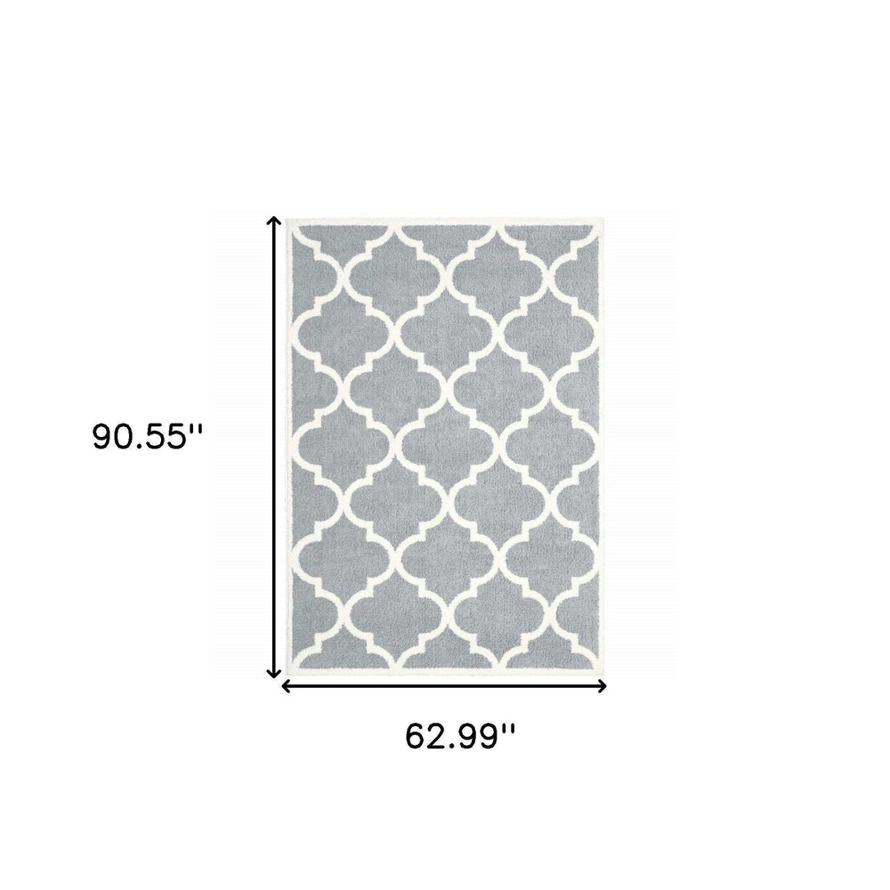 5' X 8' Grey And Ivory Geometric Shag Power Loom Stain Resistant Area Rug - Homeroots - Flyclothing LLC