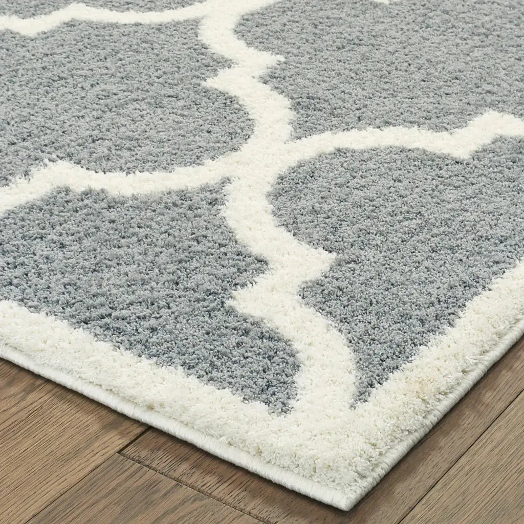 8' X 11' Grey And Ivory Geometric Shag Power Loom Stain Resistant Area Rug - Homeroots - Flyclothing LLC