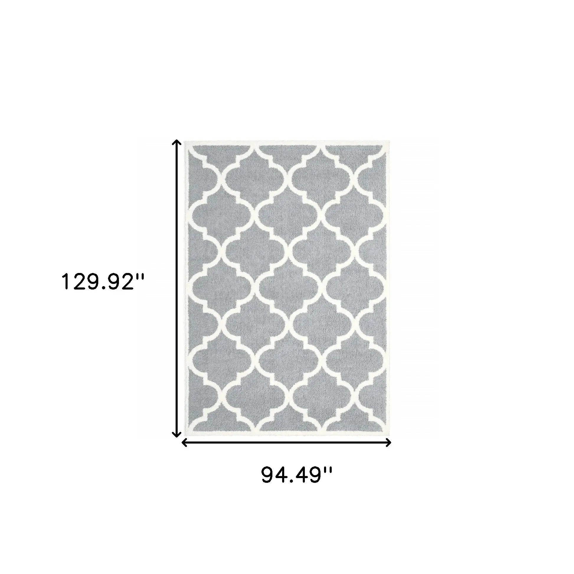 8' X 11' Grey And Ivory Geometric Shag Power Loom Stain Resistant Area Rug - Homeroots - Flyclothing LLC