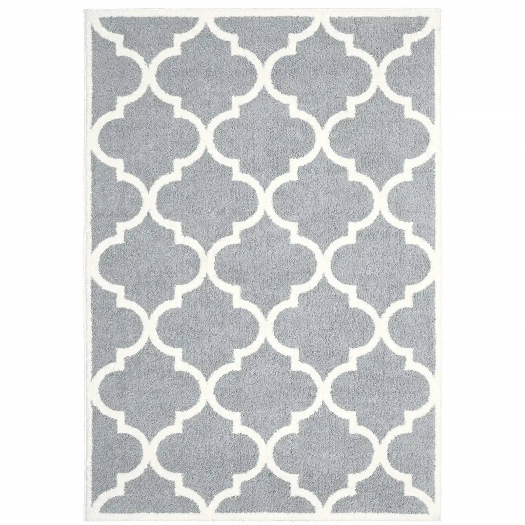 10' X 13' Grey And Ivory Geometric Shag Power Loom Stain Resistant Area Rug - Homeroots - Flyclothing LLC