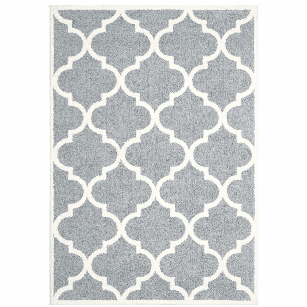 10' X 13' Grey And Ivory Geometric Shag Power Loom Stain Resistant Area Rug