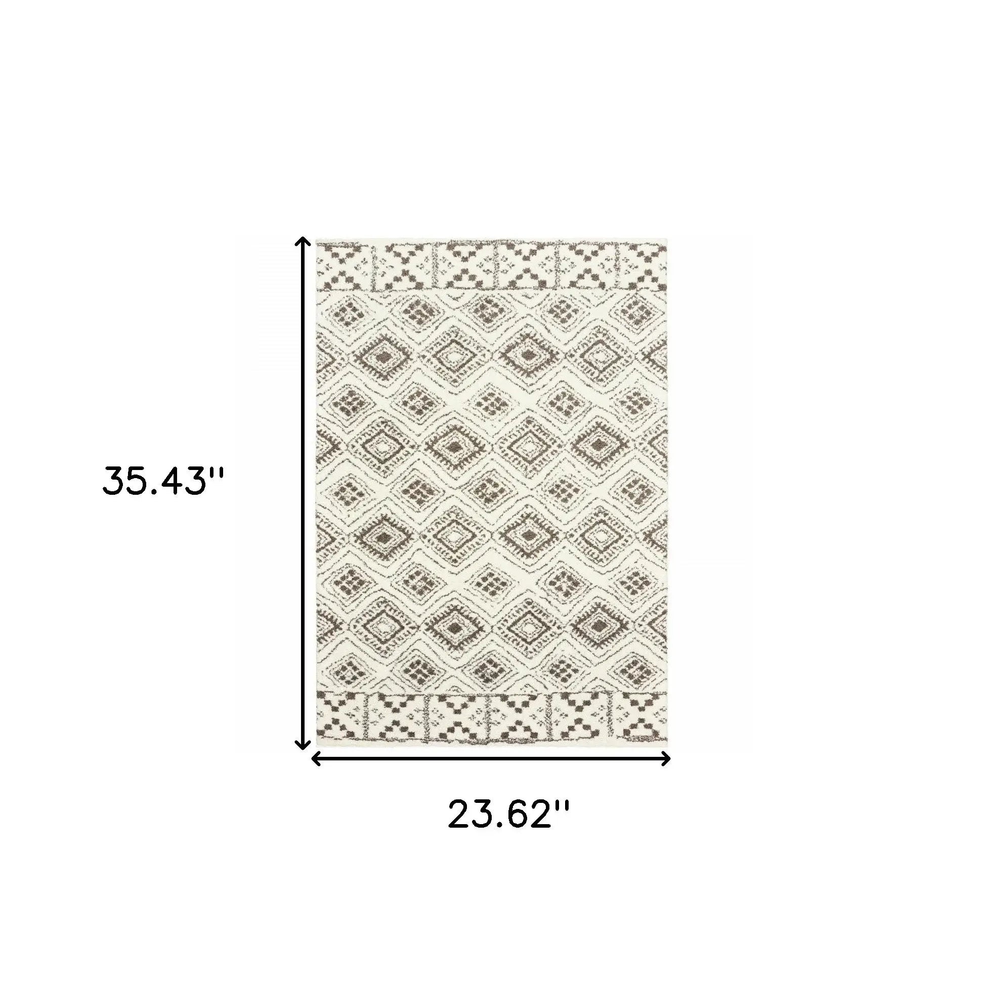 2' X 3' Ivory And Brown Geometric Shag Power Loom Stain Resistant Area Rug - Homeroots - Flyclothing LLC