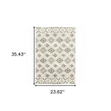 2' X 3' Ivory And Brown Geometric Shag Power Loom Stain Resistant Area Rug - Homeroots - Flyclothing LLC