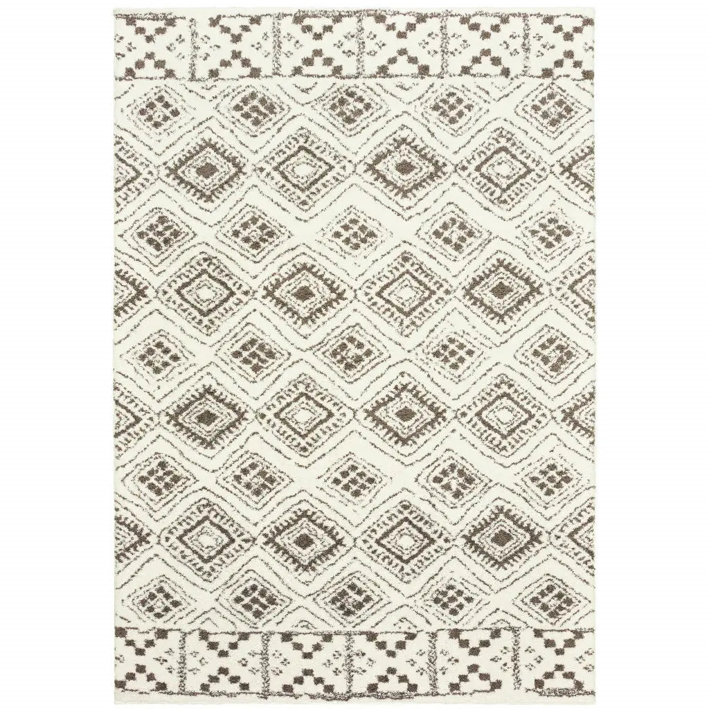 4' X 6' Ivory And Brown Geometric Shag Power Loom Stain Resistant Area Rug - Homeroots - Flyclothing LLC