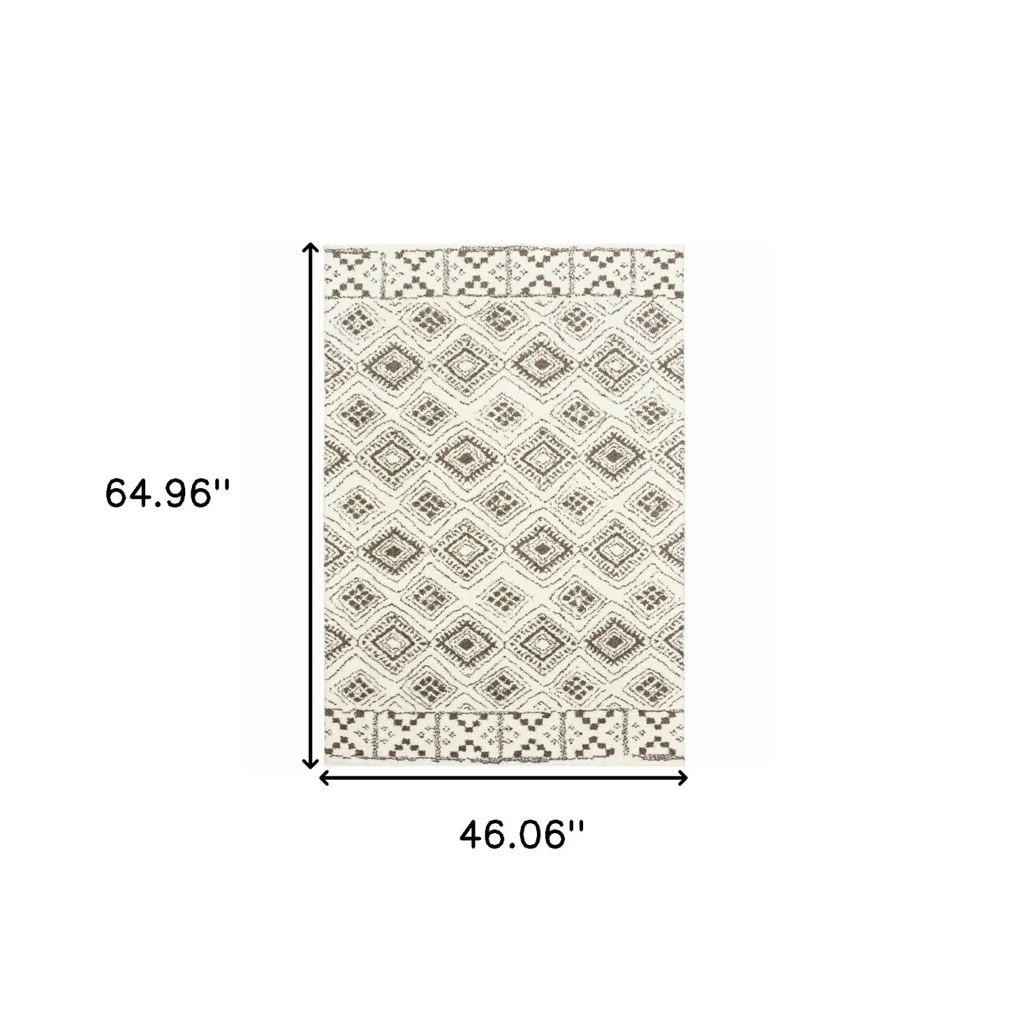 4' X 6' Ivory And Brown Geometric Shag Power Loom Stain Resistant Area Rug - Homeroots - Flyclothing LLC