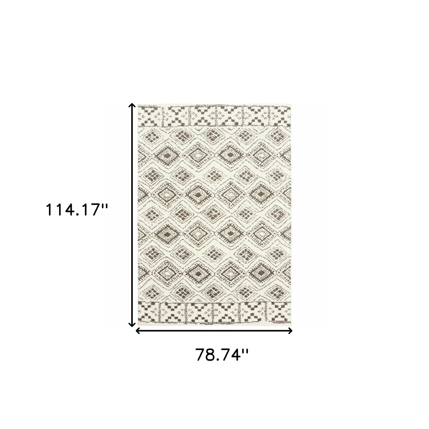 6' X 9' Ivory And Brown Geometric Shag Power Loom Stain Resistant Area Rug - Homeroots - Flyclothing LLC