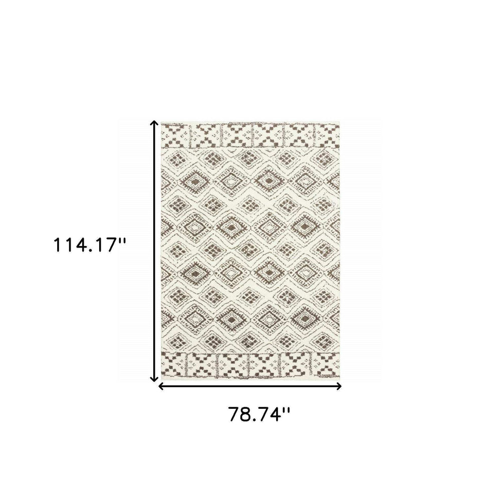 6' X 9' Ivory And Brown Geometric Shag Power Loom Stain Resistant Area Rug - Homeroots - Flyclothing LLC