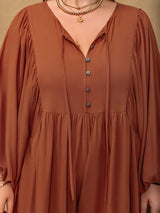 Plus Size Ruched Tie Neck Balloon Sleeve Romper - Trendsi - Flyclothing LLC