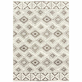 8' X 11' Ivory And Brown Geometric Shag Power Loom Stain Resistant Area Rug - Homeroots - Flyclothing LLC