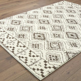 8' X 11' Ivory And Brown Geometric Shag Power Loom Stain Resistant Area Rug - Homeroots - Flyclothing LLC