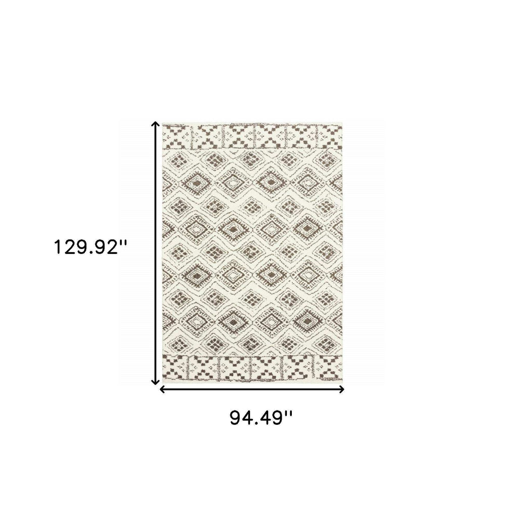 8' X 11' Ivory And Brown Geometric Shag Power Loom Stain Resistant Area Rug - Homeroots - Flyclothing LLC