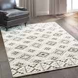 10' X 13' Ivory And Brown Geometric Shag Power Loom Stain Resistant Area Rug - Homeroots