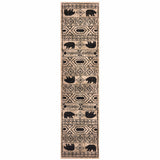 2' X 8' Ivory And Black Southwestern Power Loom Stain Resistant Runner Rug