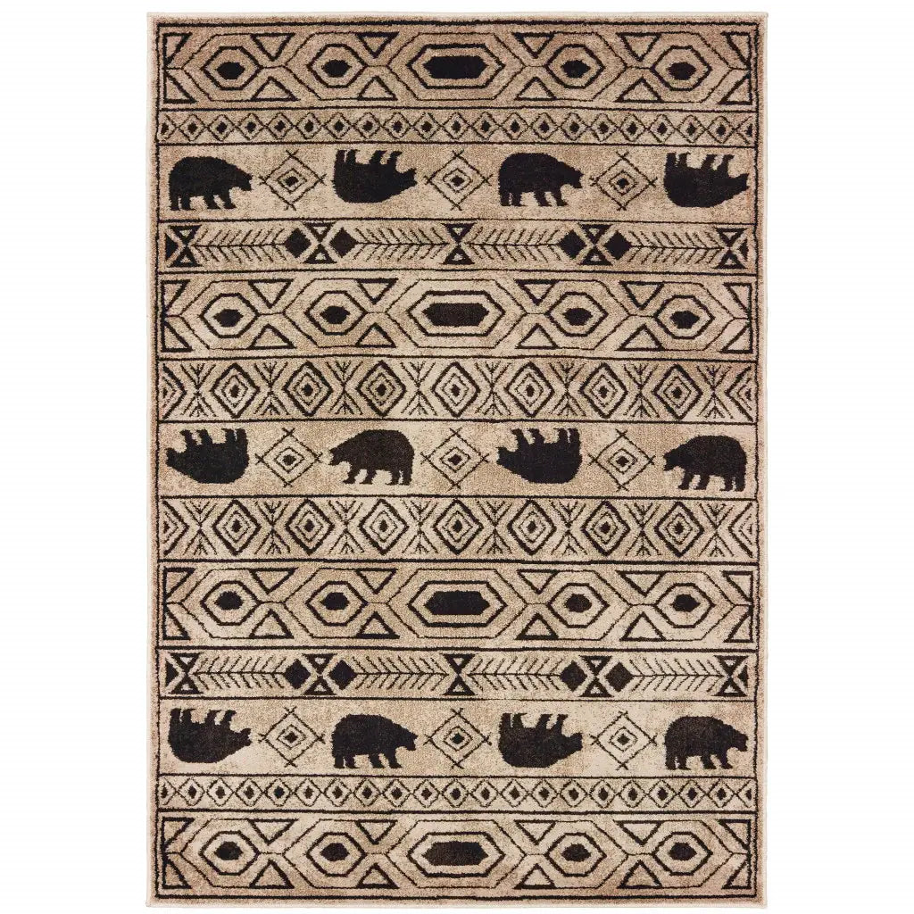 10' X 13' Ivory And Black Southwestern Power Loom Stain Resistant Area Rug - Homeroots - Flyclothing LLC