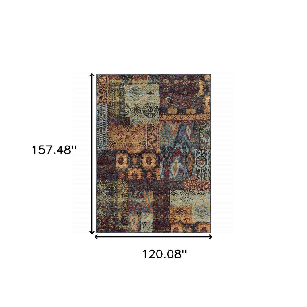 10' X 13' Blue and Gold Abstract Power Loom Area Rug - Homeroots - Flyclothing LLC