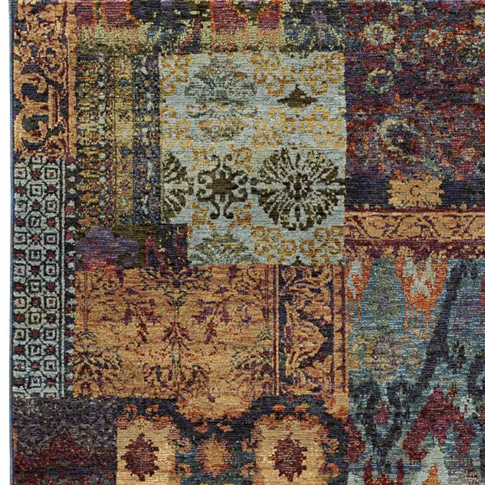 2' X 3' Blue and Gold Abstract Power Loom Area Rug - Homeroots - Flyclothing LLC