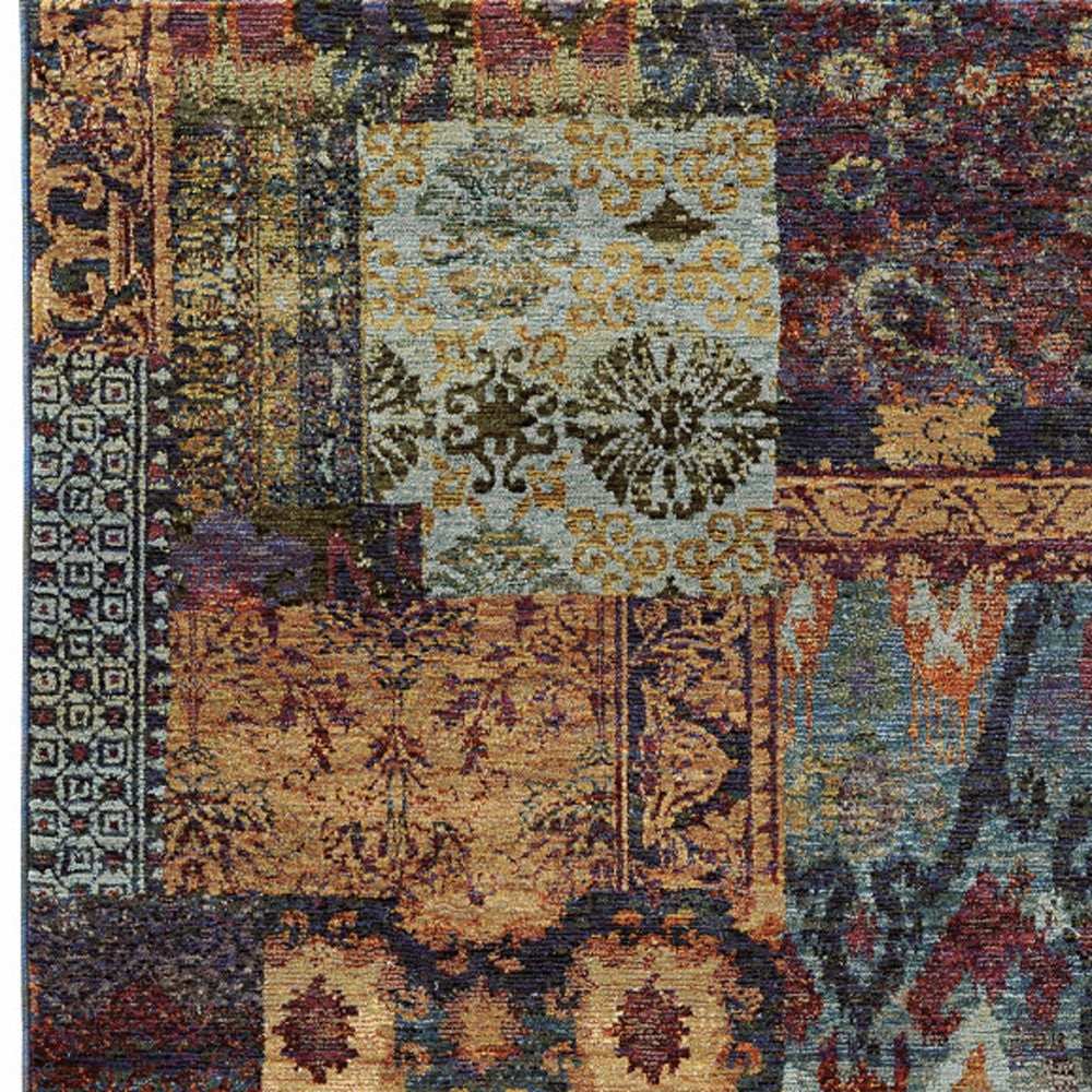 2' X 3' Blue and Gold Abstract Power Loom Area Rug - Homeroots - Flyclothing LLC