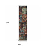 12' Runner Blue and Red Abstract Power Loom Runner Rug - Homeroots - Flyclothing LLC