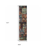 12' Runner Blue and Red Abstract Power Loom Runner Rug - Homeroots