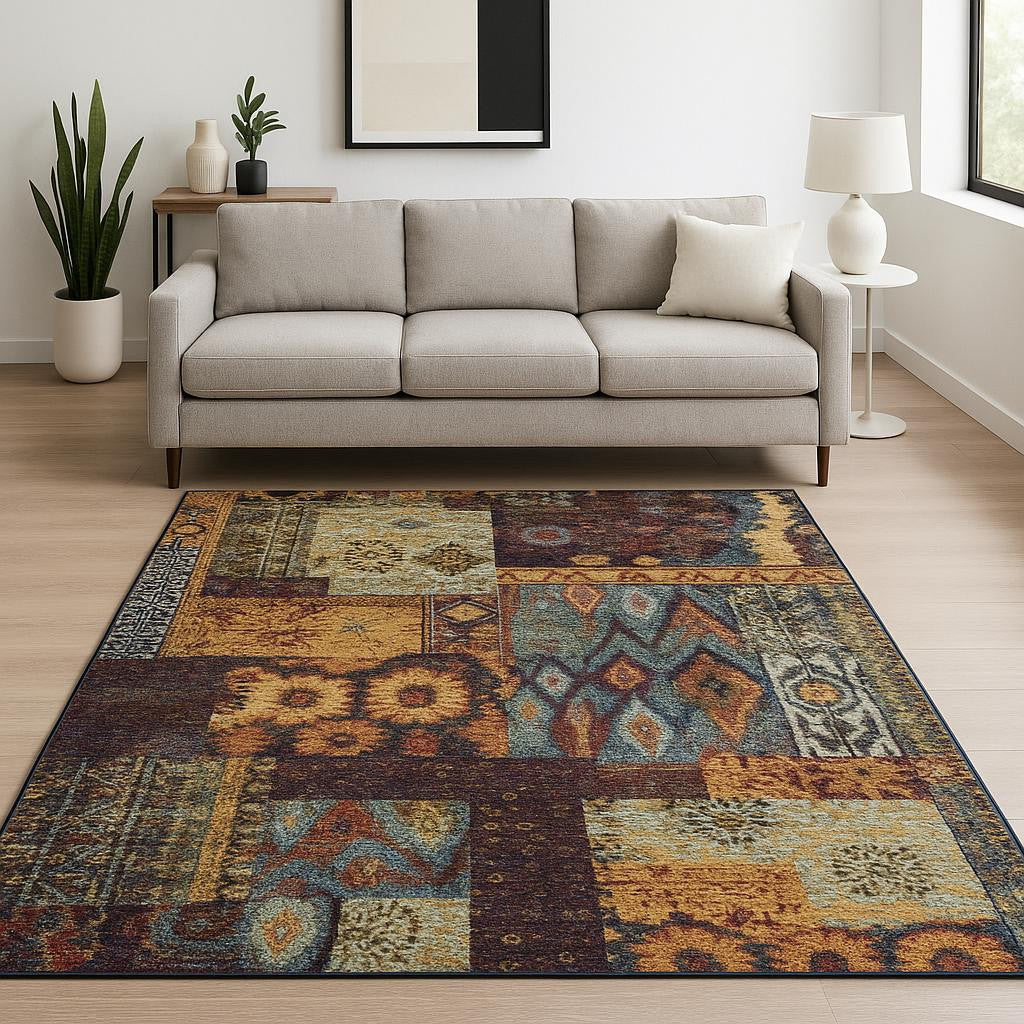 9' X 12' Blue and Gold Abstract Power Loom Area Rug - Homeroots - Flyclothing LLC
