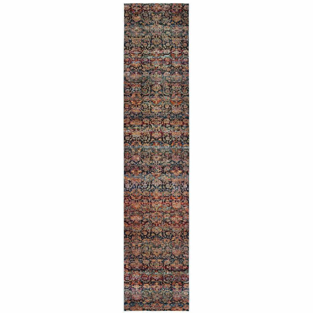 12' Runner Multi and Blue Abstract Power Loom Runner Rug - Homeroots - Flyclothing LLC