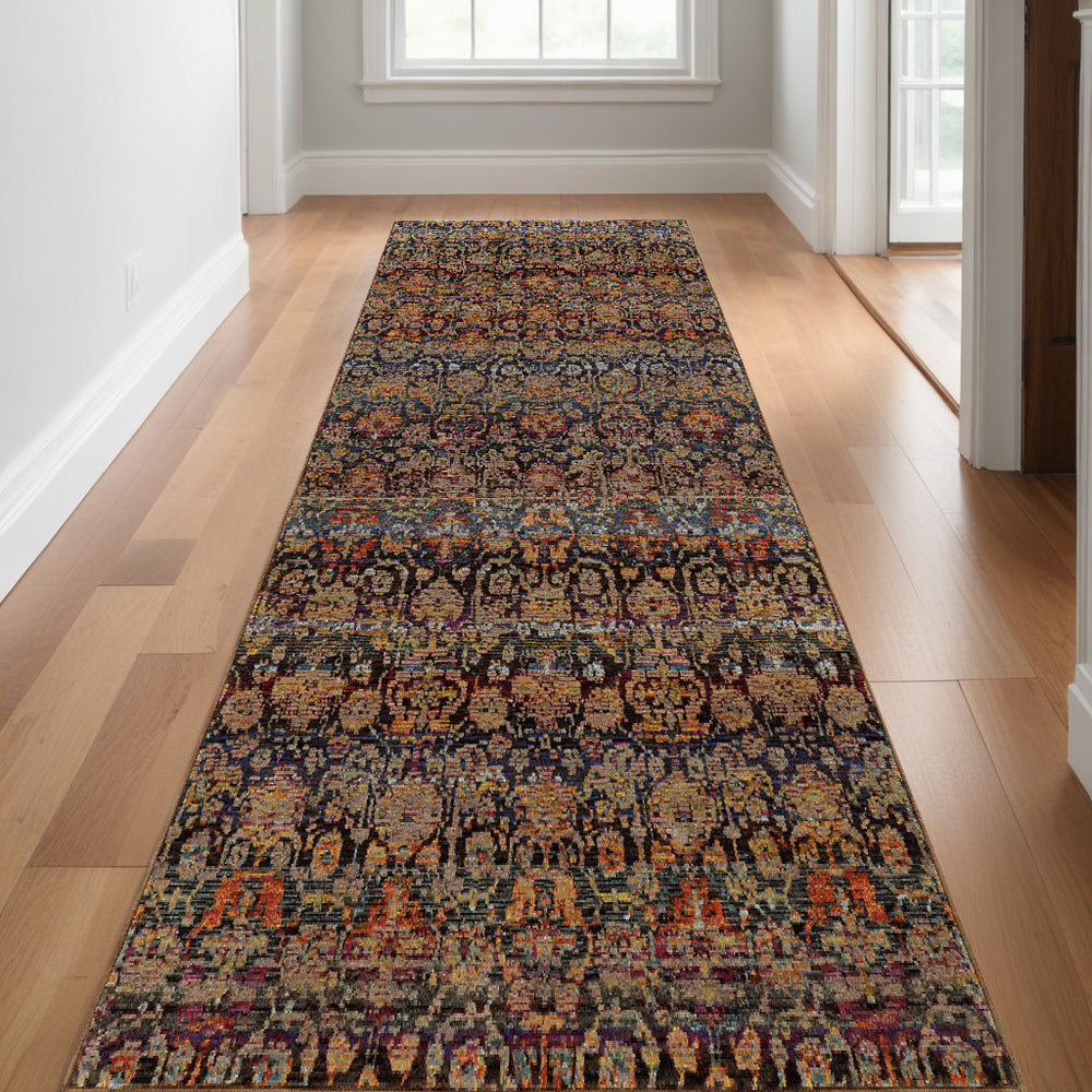 12' Runner Multi and Blue Abstract Power Loom Runner Rug - Homeroots