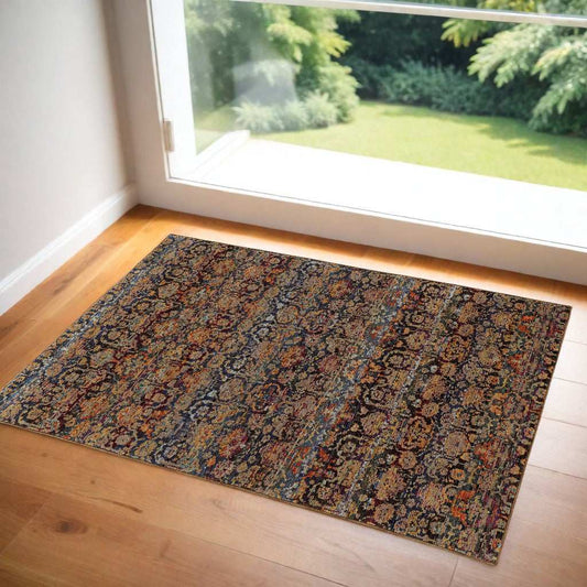 3' X 5' Blue and Ivory Abstract Power Loom Area Rug - Homeroots - Flyclothing LLC