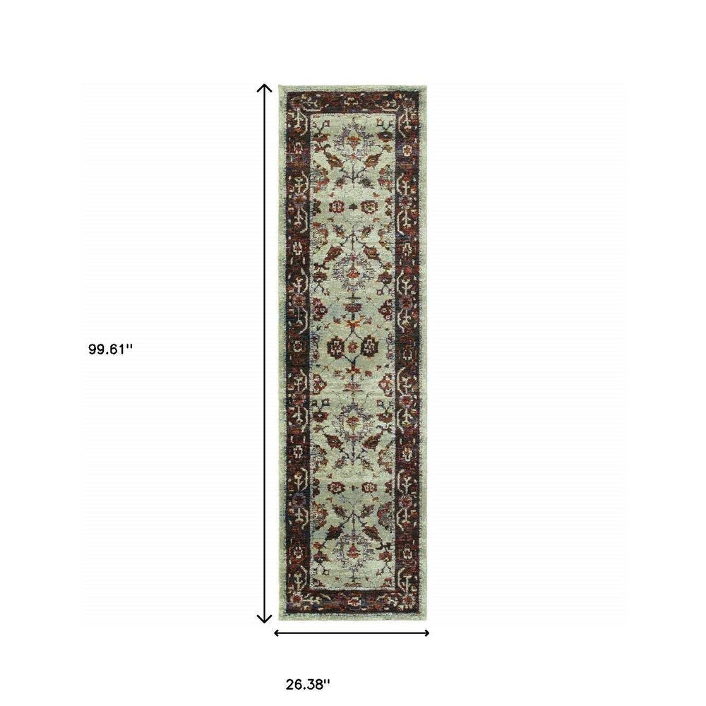 8' Runner Red and Ivory Oriental Power Loom Runner Rug - Homeroots - Flyclothing LLC