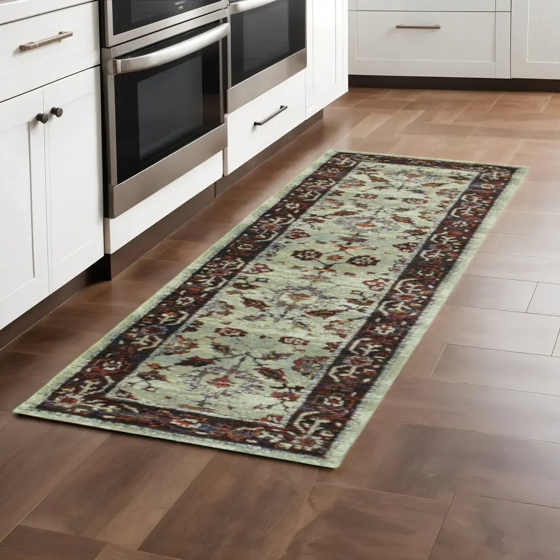 8' Runner Red and Ivory Oriental Power Loom Runner Rug - Homeroots - Flyclothing LLC