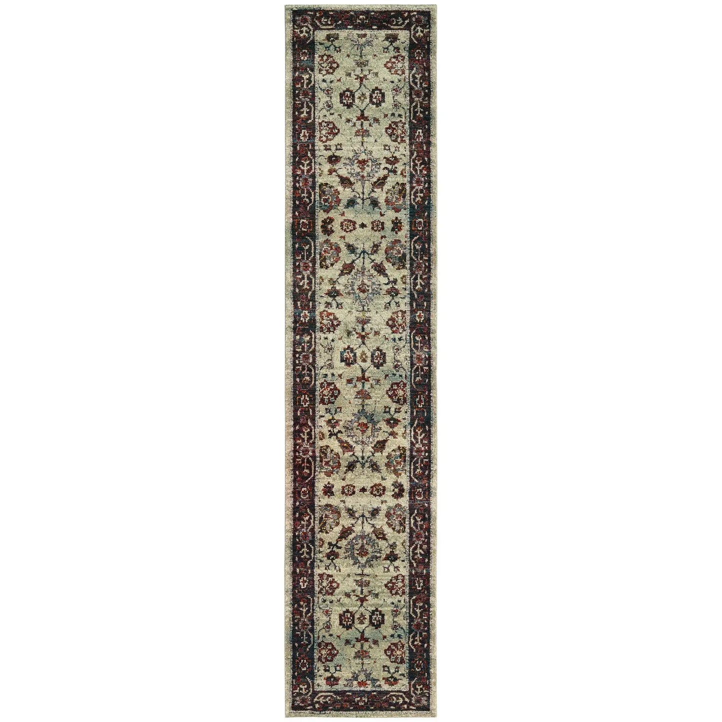 12' Runner Stone and Red Oriental Power Loom Runner Rug - Homeroots - Flyclothing LLC