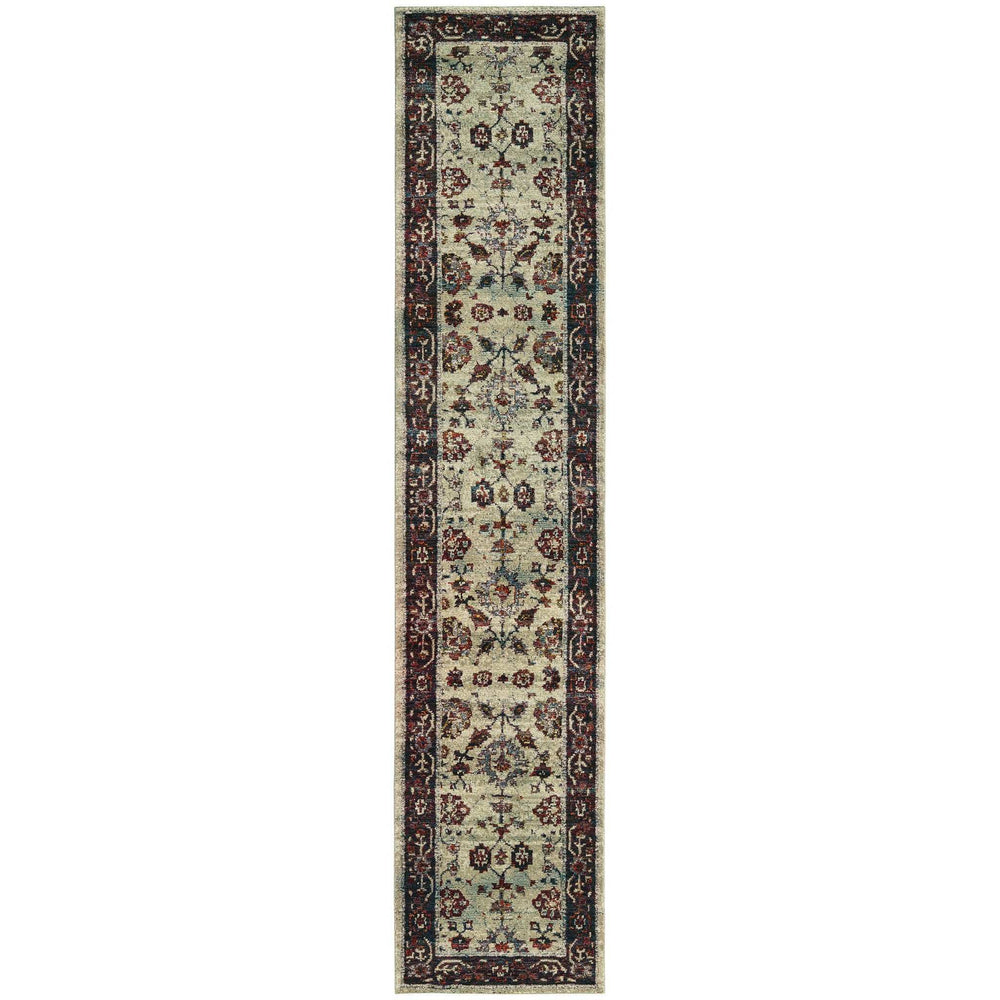 12' Runner Stone and Red Oriental Power Loom Runner Rug - Homeroots - Flyclothing LLC