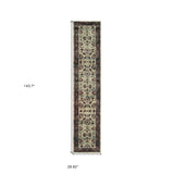 12' Runner Stone and Red Oriental Power Loom Runner Rug