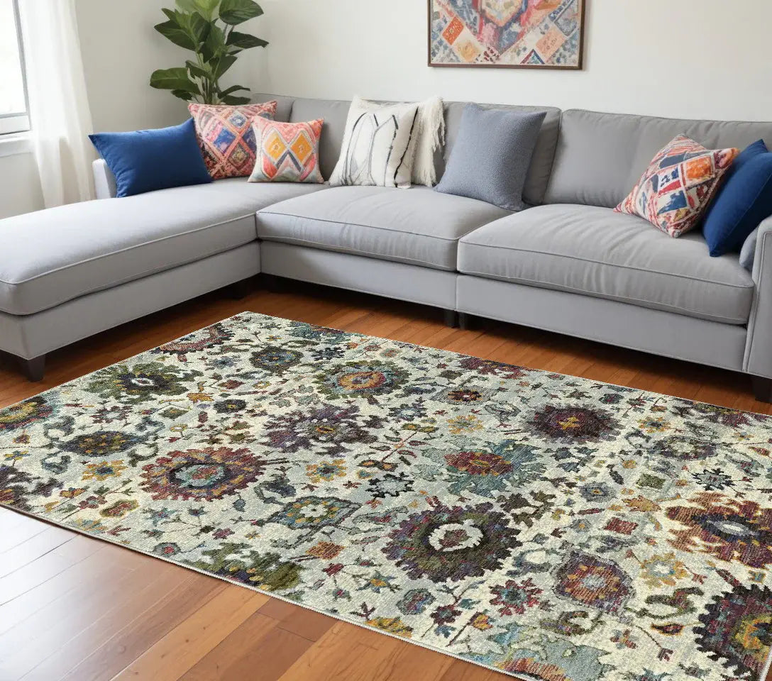 10' X 13' Purple and Gray Oriental Power Loom Area Rug - Homeroots - Flyclothing LLC
