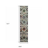 12' Runner Green and Ivory Oriental Power Loom Runner Rug - Homeroots - Flyclothing LLC