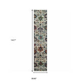 12' Runner Green and Ivory Oriental Power Loom Runner Rug