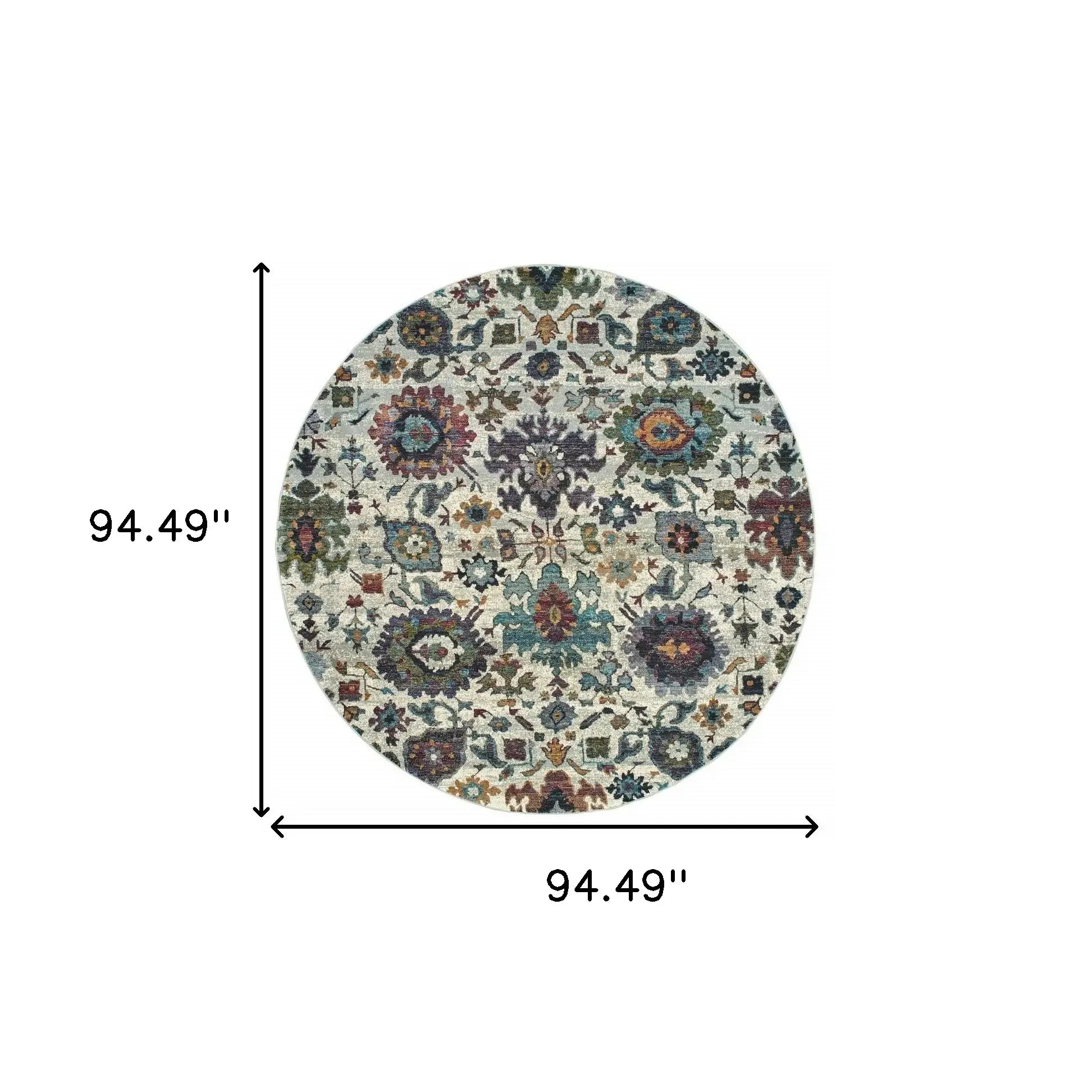 8' Purple and Gray Round Oriental Power Loom Area Rug - Homeroots - Flyclothing LLC