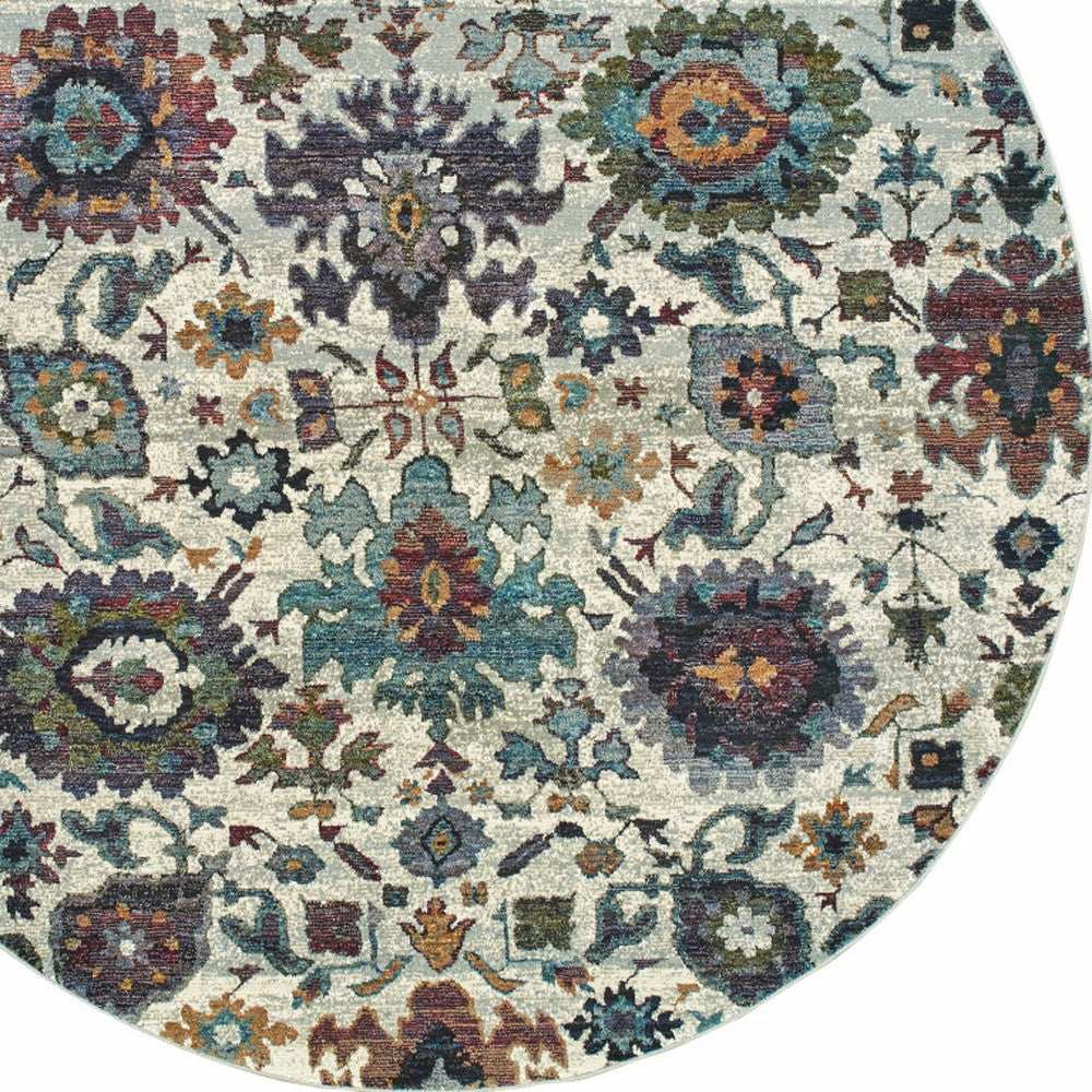 8' Purple and Gray Round Oriental Power Loom Area Rug - Homeroots - Flyclothing LLC