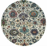 8' Purple and Gray Round Oriental Power Loom Area Rug - Homeroots - Flyclothing LLC