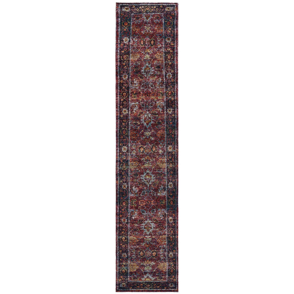 12' Runner Red Purple Gold and Grey Oriental Power Loom Runner Rug - Homeroots - Flyclothing LLC