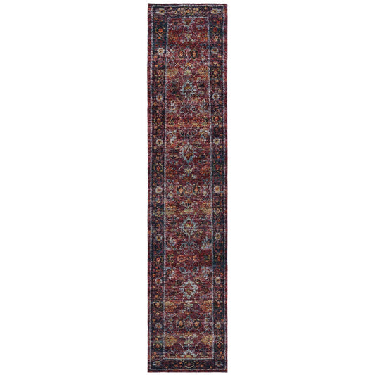 12' Runner Red Purple Gold and Grey Oriental Power Loom Runner Rug - Homeroots - Flyclothing LLC