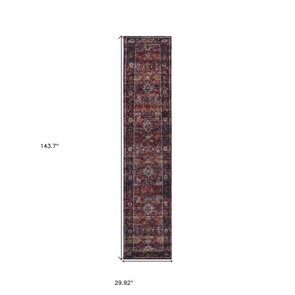 12' Runner Red Purple Gold and Grey Oriental Power Loom Runner Rug - Homeroots - Flyclothing LLC