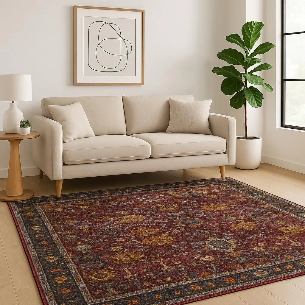 5' X 7' Red Purple Oriental Power Loom Area Rug - Homeroots - Flyclothing LLC