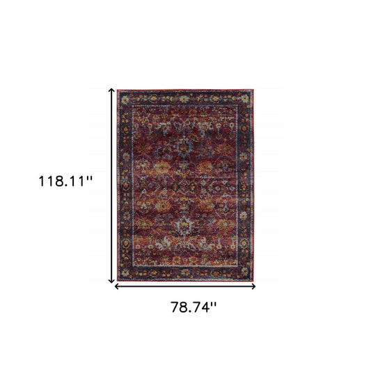 7' X 10' Red Purple Oriental Power Loom Area Rug - Homeroots - Flyclothing LLC